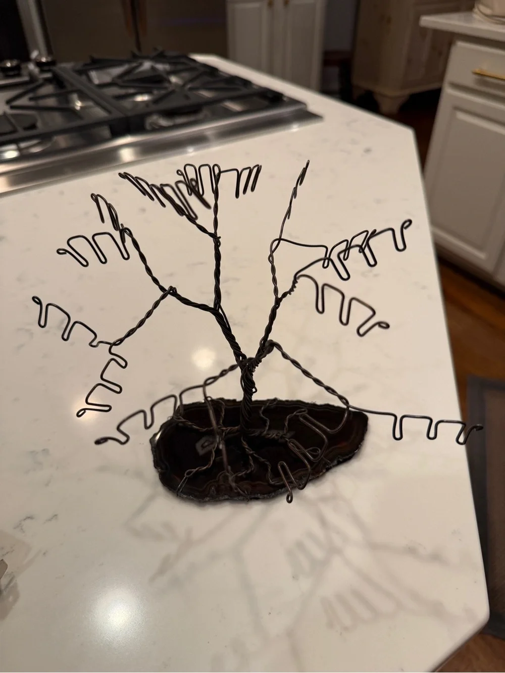 Vintage Wire Tree Jewelry Earring Holder Agate Slice Base Handmade Display